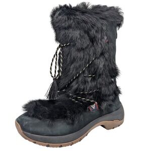 ULU Women Boots Size 6.5 Waterproof Black Fur Trimmed Winter Boots PrimaLoft